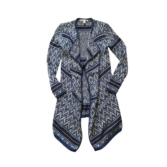 Womens Aztec Waterfall Cardigan Size S Blue Open Front Boho Southwestern Tribal - Picture 1 of 8